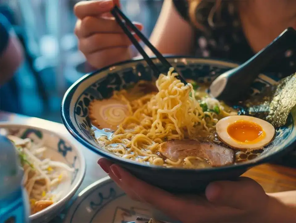 Kolorowe dania kuchni azjatyckiej ramen curry pho