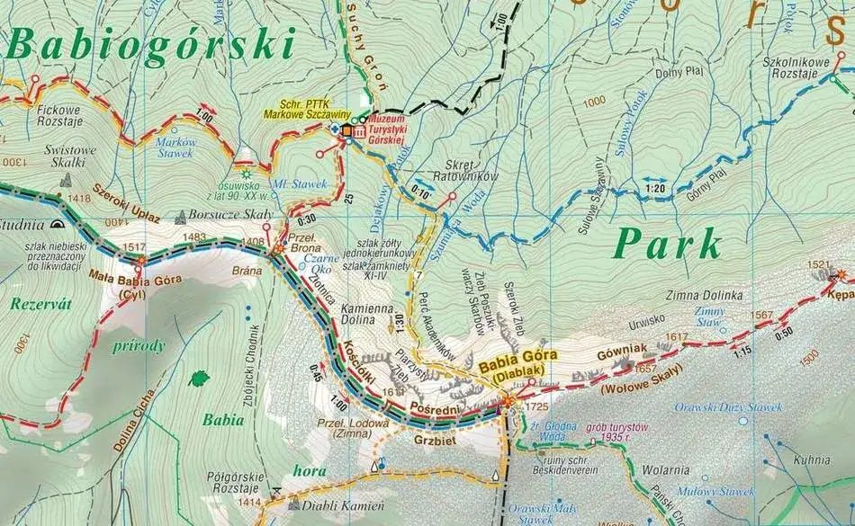 Mapa Zawoja Babia Góra noclegi szlaki