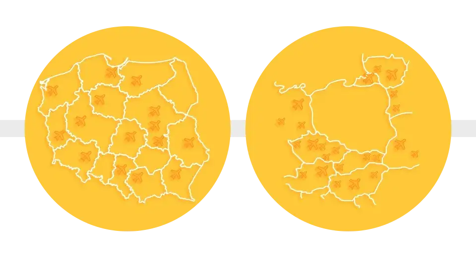 Ceny transferów lotniskowych Polska mapa
