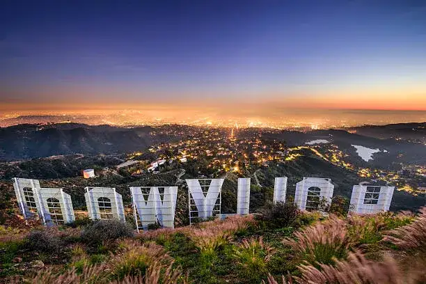 panoramic view of Los Angeles with Hollywood sign
