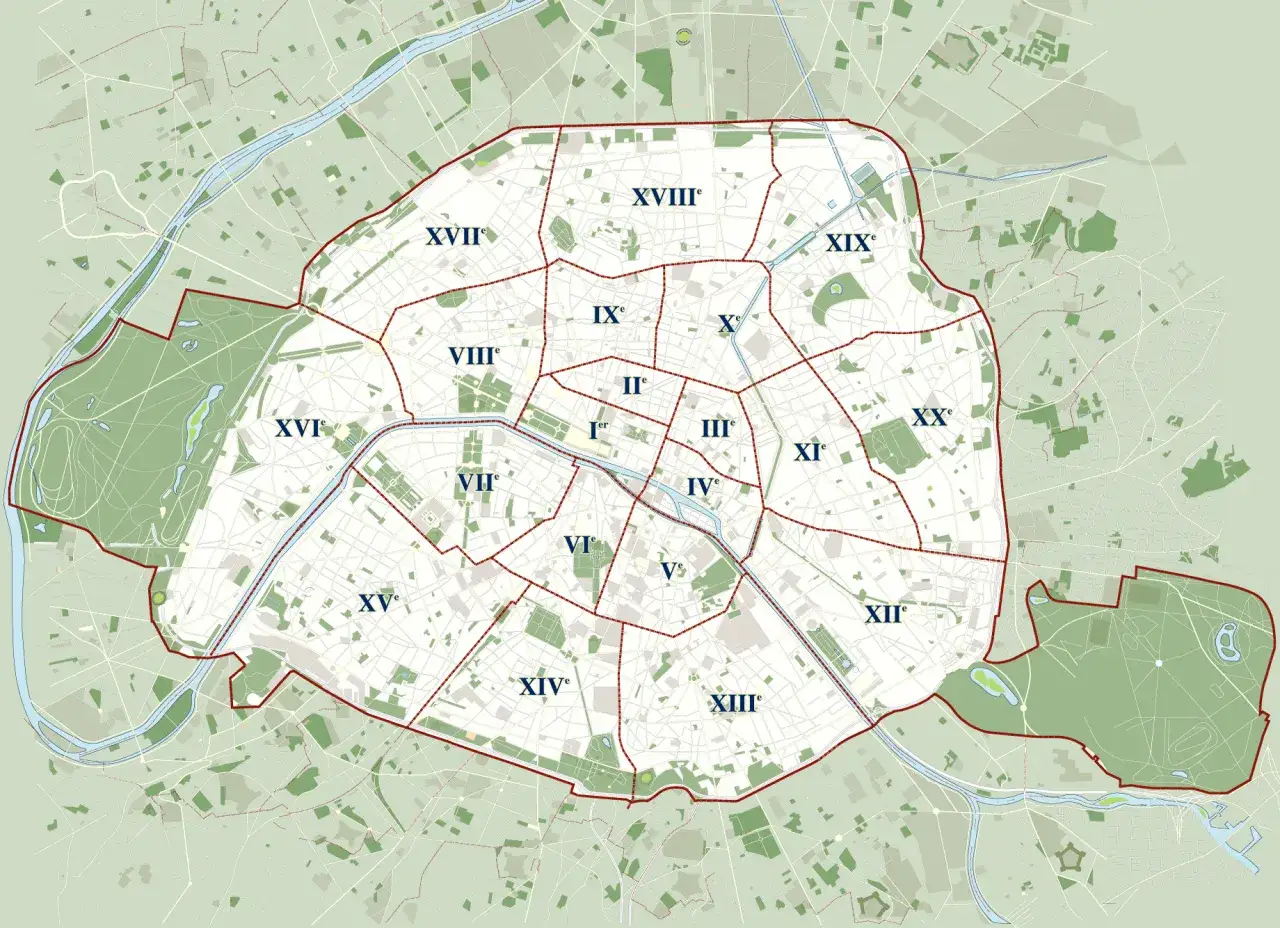 Mapa dzielnic Paryża arrondissements