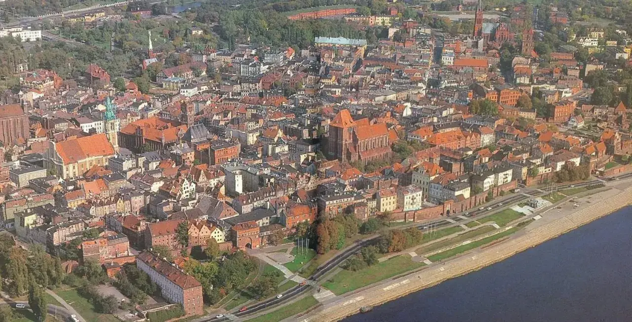 panorama Torunia Stare Miasto z lotu ptaku