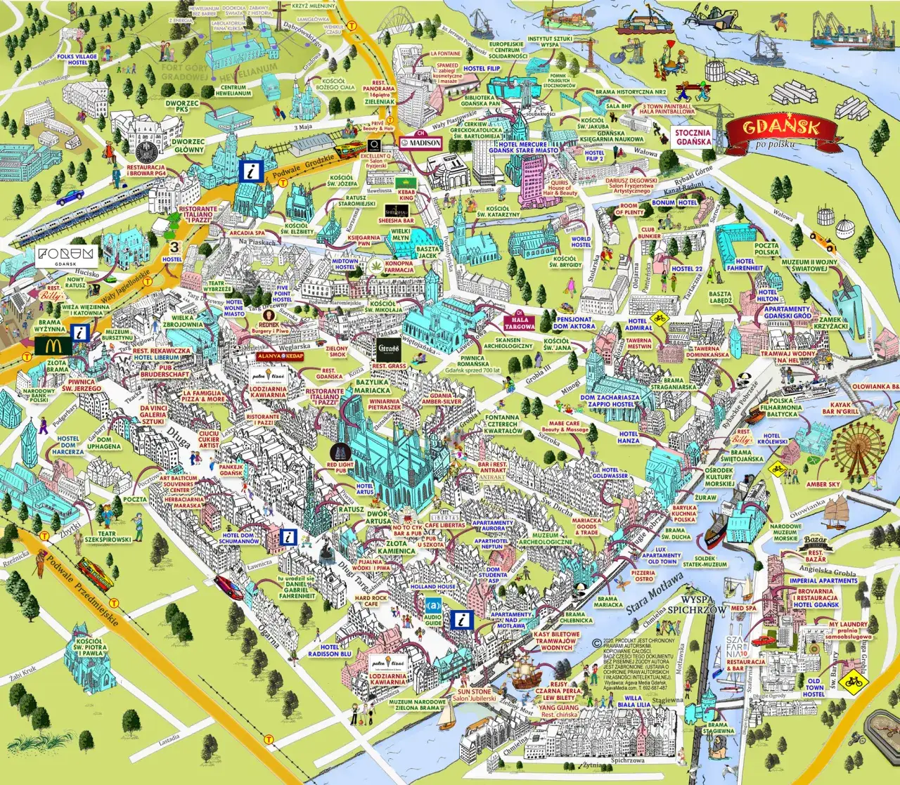 Mapa cen noclegów Gdańsk różne typy obiektów
